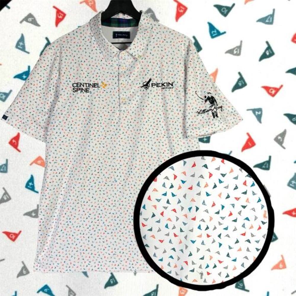William Murray Golf Polo Mens L Large White Micro Geometric Print‎ Shirt Golfing